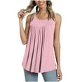 thumbnail image 2 of Summer Saving Usmisi Tank Tops Solid Crewneck Sleeveless T Shirts for Women Loose Flowy Pleated Swing Casual Vest Tunic Blouse Pink M Up to 65% off, 2 of 6