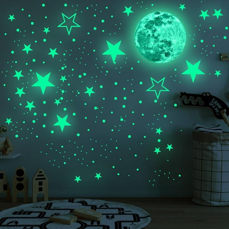 Glow In The Dark Stars For Ceiling Or Wall Stickers - Glowing Wall Decals  Stickers Room Decor Kit - Galaxy Glow Star Set And Solar System Decal For