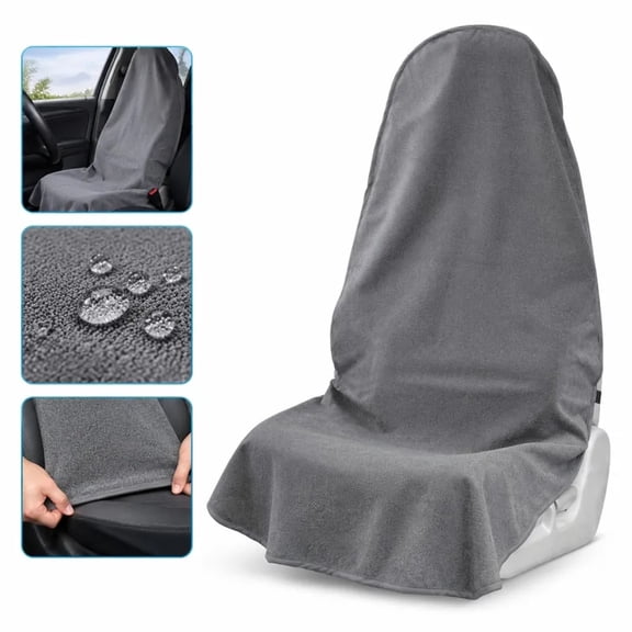 Waterproof Car Seat Cover for Front Seats, Grey Towel Fabric Sweat Proof Seat Protector, Universal Fit Auto Seat Cover All Seasons