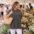 thumbnail image 3 of Agnes Orinda Women's Plus Size Striped Tops Crew Neck Short Sleeve Shirts Side Slit Summer Casual Blouse 4X Black, 3 of 8