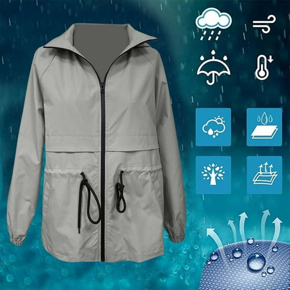 Outdoor Hiking Jacket With Hood Breathable Raincoat For Trekking & Leisure Mid Length Windbreaker Coat Lightweight Jacket with Hood Women Womens Tall Rain Jacket Raincoat for Women Nylon Rain Coats