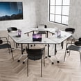 thumbnail image 5 of 2pcs Folding Conference Table with Wheels,47.2in Training Meeting Table with Flip-Top & Strong Metal Frame,Trapezoid Design for Classrooms & School Office Spaces(White), 5 of 7