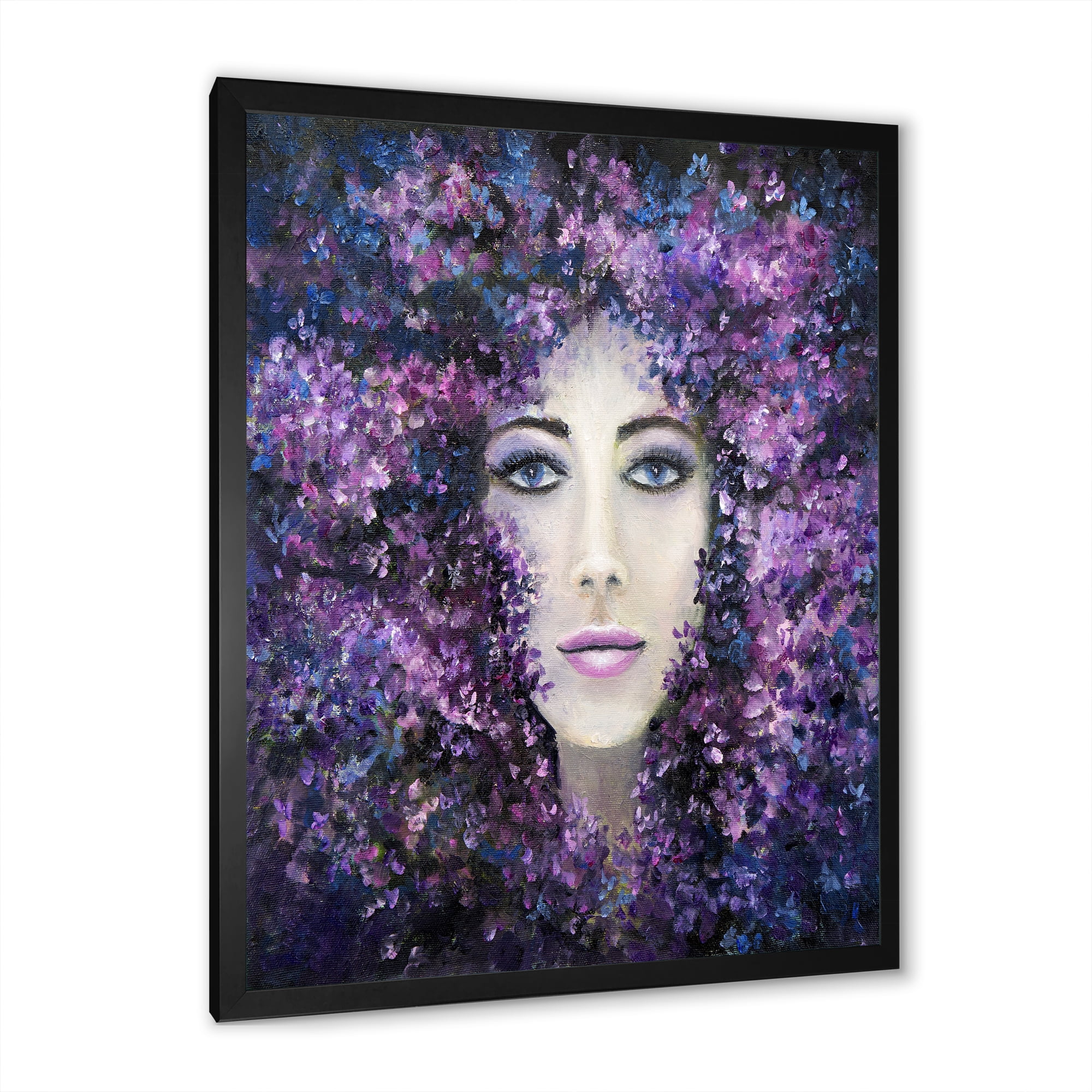 Designart 'Portrait of A Lady With Purple Lavender Flowers' Modern Framed Art Print