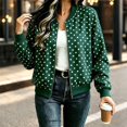 thumbnail image 2 of Xijirk Women Polka Dot Bomber Jacket Zip Up Long Sleeve Ribbed Trim Coat for Spring Fall Daily Wear, 2 of 7
