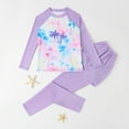 thumbnail image 2 of Fesfesfes Girls Long Sleeve Swimsuit Two Piece Rashguard Letter Print Swimwear 4-8 Years Kids Girls Fashion Sunscreen Seaside Surfing Swimsuit Set(Purple#1,9 Years), 2 of 5