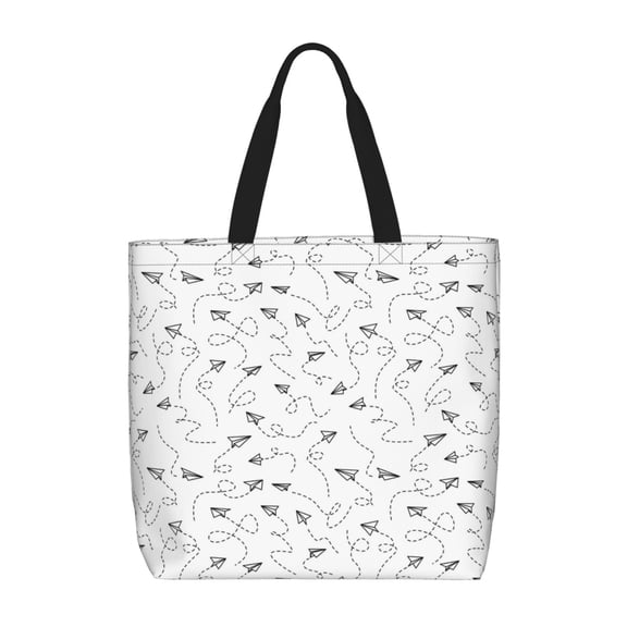 Honeii Airplane Print Tote Bag, Reusable Grocery Shopping Bag,Shoulder Bag with Inner Pocket