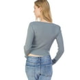 thumbnail image 6 of MixMatchy Women's Long Sleeve Shirring Adjustable Tie Front Ribbed Detail Crop Top, 6 of 6