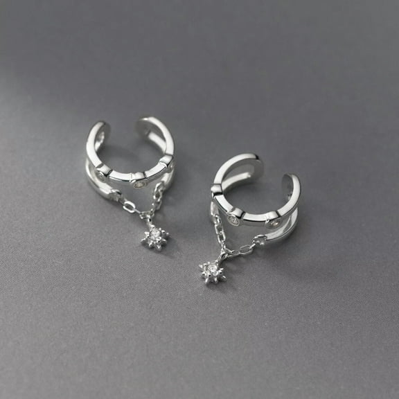 EOEMY 925 Sterling Silver Clip On Ear Cuff Unisex Non Piercing Earrings Crystal Star