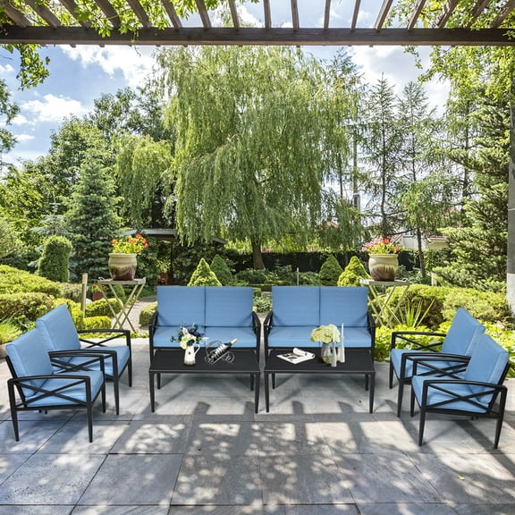 Gymax 8PCS Patio Sofa Conversation Set Outdoor Furniture Set Yard w/ Cushion