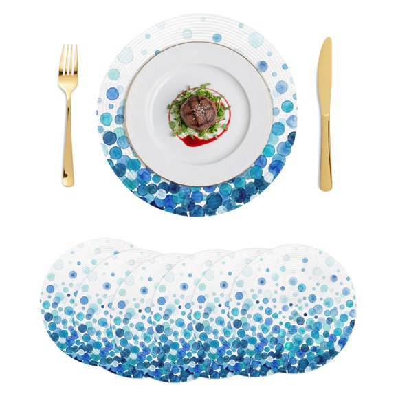 Round Placemats Blue Polka Dots 15 inch Set of 6 Table Mats for Dining Table Watercolor Abstract Art Heat Resistant Non-Slip Kitchen & Home Decorative Place Mat Set
