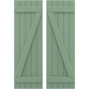 Ekena Millwork 17 1/2"W x 42"H Americraft Five Board (2 Batten) Exterior Real Wood Joined Board-n-Batten Shutters w/ Z-Bar (Per Pair), Track Green