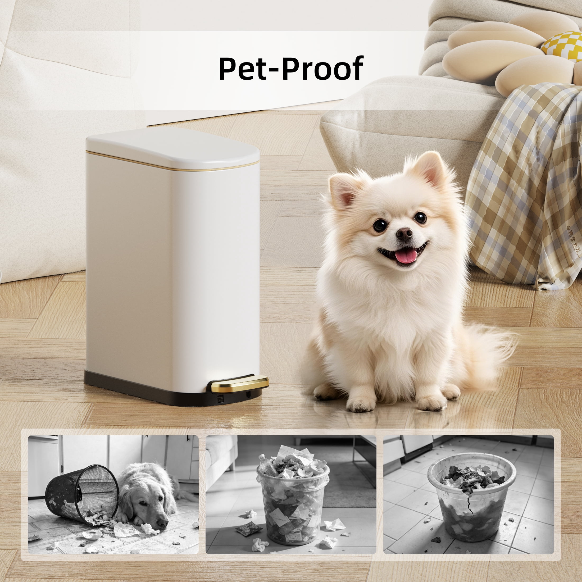 KSSKSS 2.6 Gallon/10L Slim Stainless Steel Bathroom Trash Can with Soft Close Lid, for Narrow Spaces,Bathroom, Bedroom (White)