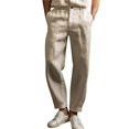 thumbnail image 2 of Men's Cotton Linen Elastic Waist Solid Color Casual Pants, Breathable Comfortable Trousers for Daily Relaxation and Wear,Khaki,S, 2 of 6