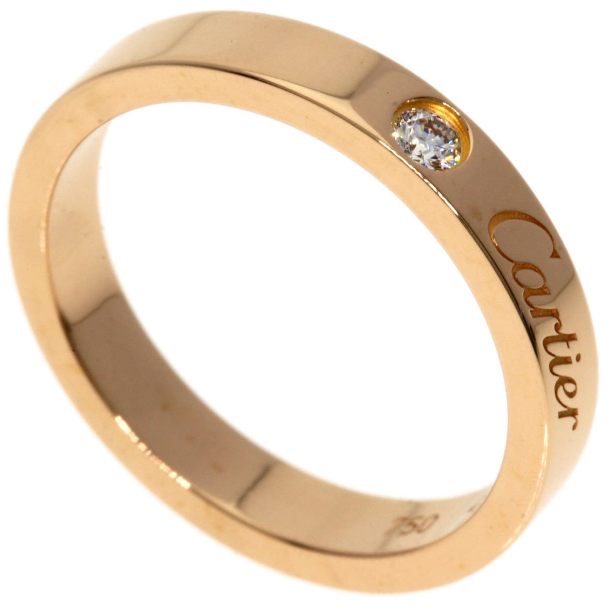 Pre-Owned Cartier Engraved 1P Diamond #49 Ring 18K Pink Gold Women's CARTIER (Good)