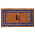 thumbnail image 1 of Calloway Mills 152971830K 18 x 30 in. Blue Border Monogram Rectangular Doormat, Natural - Letter K, 1 of 1