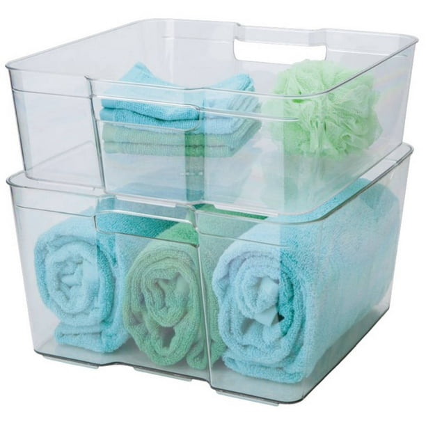 Stacking Closet Bins, Set of 2, Clear