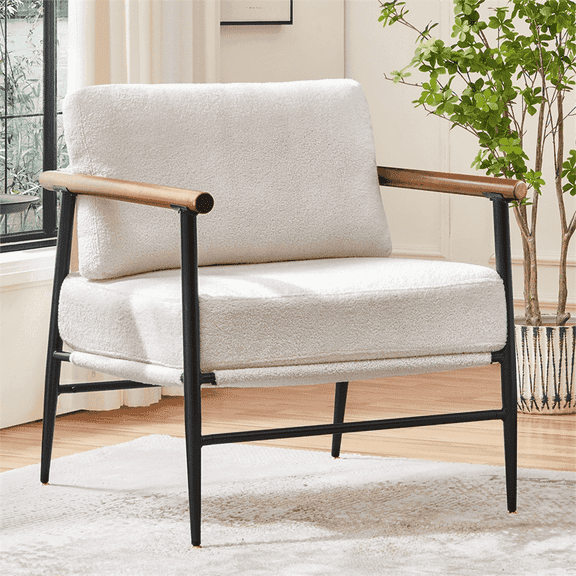 Yaheetech Modern Upholstered Boucle Accent Chair with Metal Frame for Living Room, Ivory