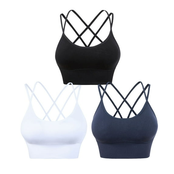 Valcatch 3 Pack Women's Medium Support Cross Back Wirefree Removable Cups Yoga Sport Bra
