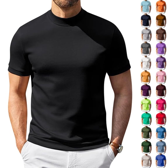 BRANROY Men's Short Sleeve T-Shirt Mock Neck - Lightweight Stretch Breathable Casual Summer Shirts for Men Slim Fit Base Layer Tee Top,Army Green L