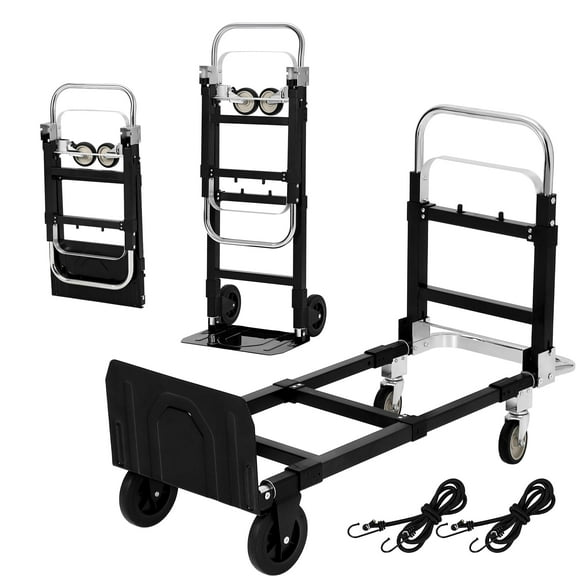 Soonbuy 2 in 1 Convertible Hand Truck Dolly, 220lbs Load Capacity Folding Cart with Wheels, Elastic Straps, Carbon Steel Collapsible Dolly Cart for Home, Warehouse, Supermarket, Office