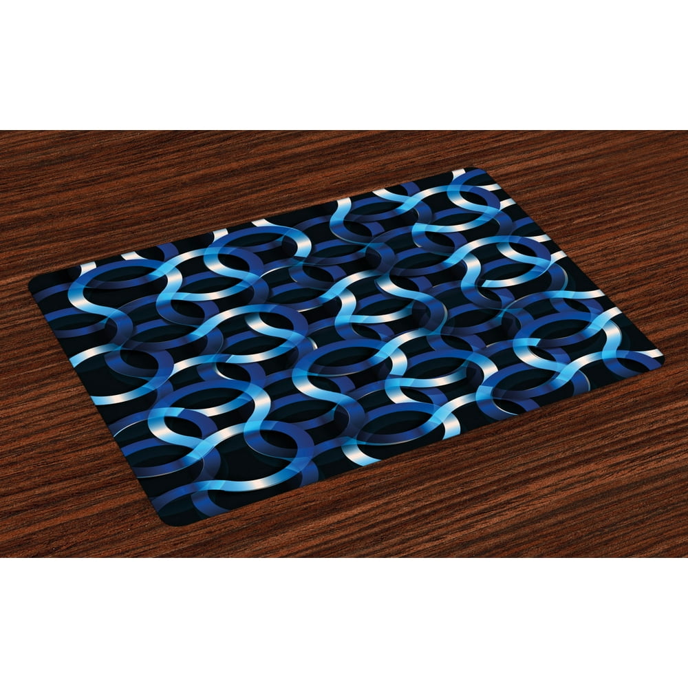 Dark Blue Placemats Set of 4 Curvy Shaped Entangled Complex Industrial