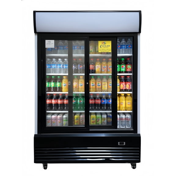 Cooler Depot NSF 48 in. Commercial Beverage Refrigerator, Two Sliding Glass Doors, LED Lighting