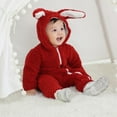 thumbnail image 5 of Baby Boy Girls Winter Warm Rompers Unisex Newborn Outfits Bodysuits Toddler Baby Boy Girls Color Plush Cute Rabbit Ears Winter Thick Jumpsuit Romper Red 0-3 Months, 5 of 6