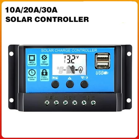 

LNKOO Solar Charge Controller Upgraded Solar Panel USB Port Solar Panel Battery Intelligent Regulator Multi-Function Adjustable LCD Display Street Light Controller 12V24V 30A
