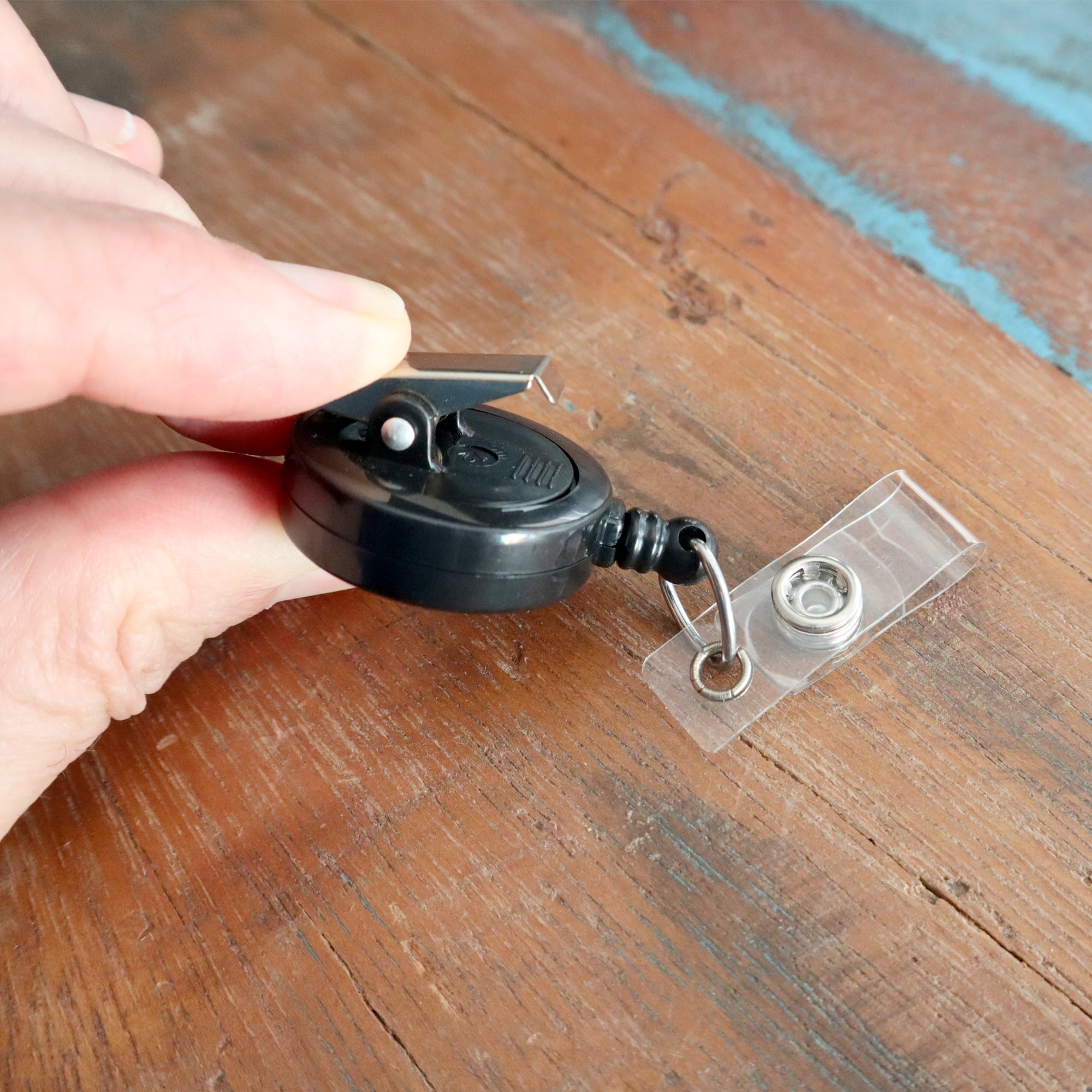 100 Pack - Bulk Black Retractable Name Badge Reels with Alligator Swivel Clip & Vinyl Card Holder Strap by Specialist ID
