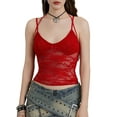 thumbnail image 1 of SUNSIOM Camisole pour Femmes, Bretelles Spaghetti Col Halter Dos Nu Dentelle Patchwork T-Shirt Sortie, 1 of 7