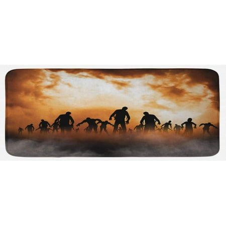 

Halloween Kitchen Mat Zombies Dead Men Walking Body in The Doom Mist at Night Sky Haunted Theme Print Plush Decorative Kitchen Mat with Non Slip Backing 47 X 19 Orange Black