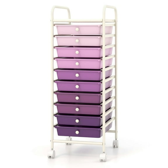 Resenkos Rolling Carts, Storage Cart,10 Drawer Rolling Storage Cart Organizer with 4 Universal Casters-Purple