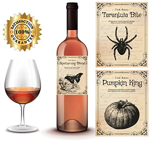 Vintage Halloween Decorations | 6 Wine Bottle Stickers | Scary Halloween Party Supplies and Decorations, Photo Props and Party Favors