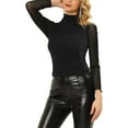 thumbnail image 4 of INSPIRE CHIC Women's Shiny Semi See Through Long Sleeve Slim Party Blouse XL Black, 4 of 6