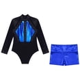 thumbnail image 4 of iiniim Kids Girls Dance Outfits Long Sleeve Shiny Rhinestones Gymnastic Leotards with Metallic Shorts Set Activewear Blue 12, 4 of 7
