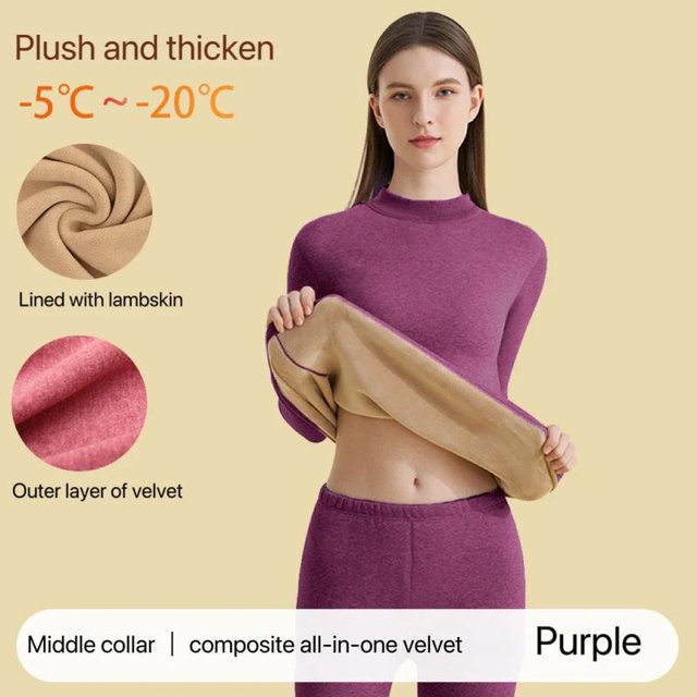 1Set Ultra Thick Thermal Underwear Women Stand Collar