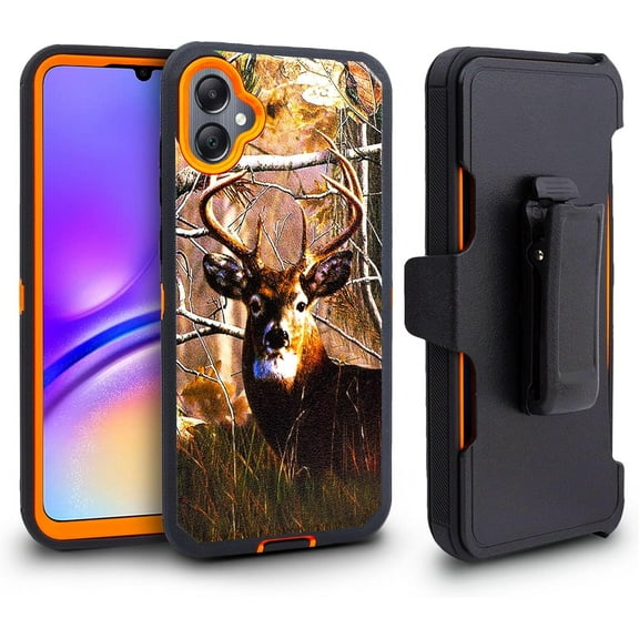 ThousandGear Compatible for Samsung Galaxy A05 2023 Phone Case, Shockproof Heavy Duty Armor Case Cover with Belt Clip Holster, Built in Screen Protector (Deer)
