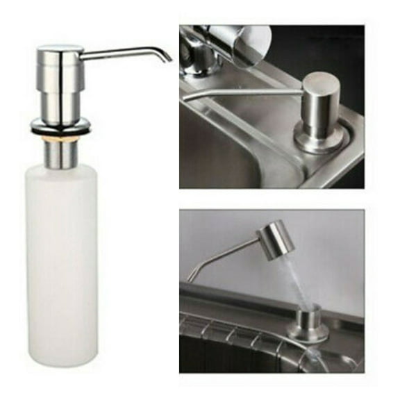 Limei Soap Dispenser for Kitchen Sink (Brushed Nickel), Built in Design Sink Soap Dispenser, Refill from The Top, Stainless Steel Kitchen Soap Pump with Bottle