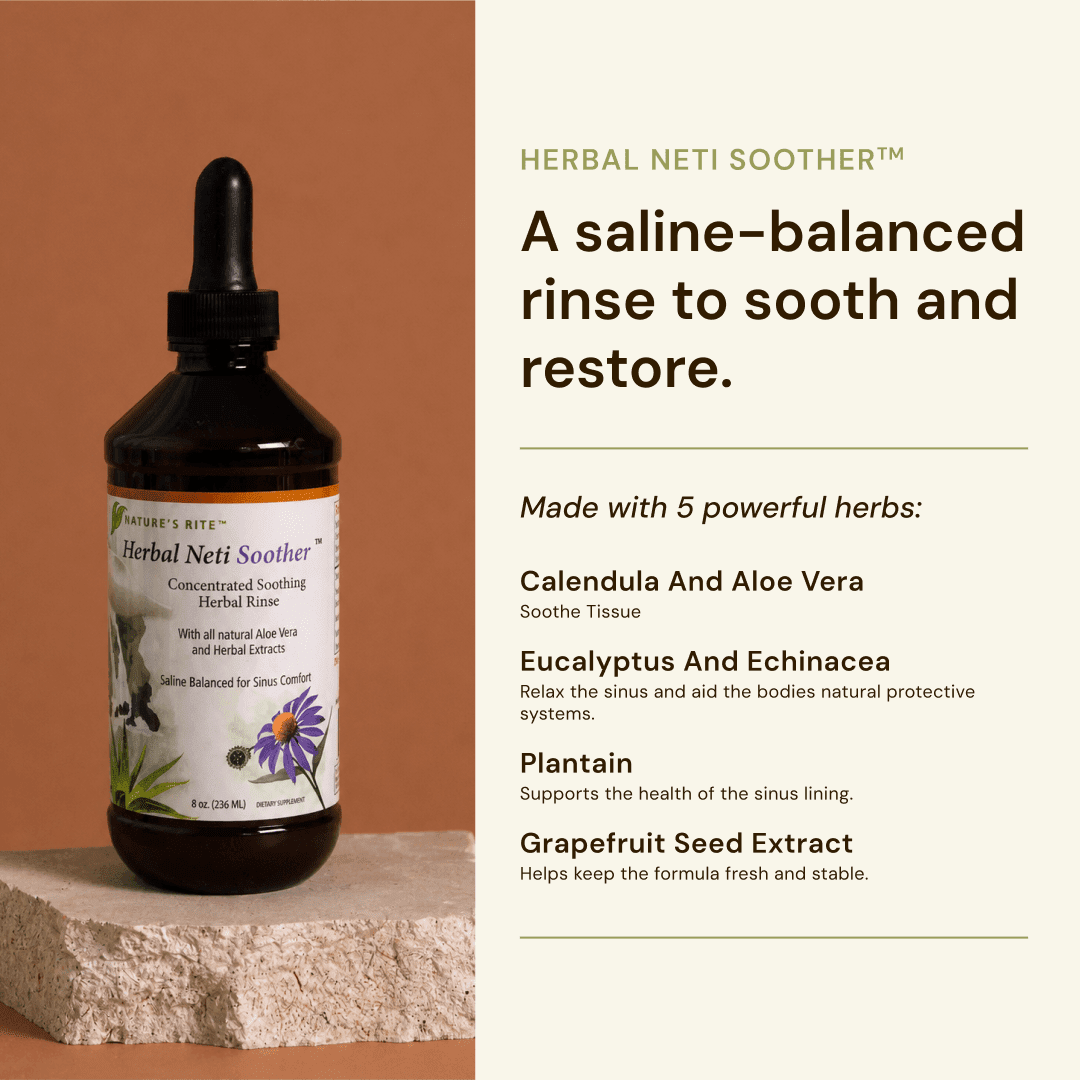 Nature’s Rite Herbal Neti Soother, 8oz Nasal Rinse Concentrate with Aloe Vera & Herbal Extracts, Saline-Balanced Formula