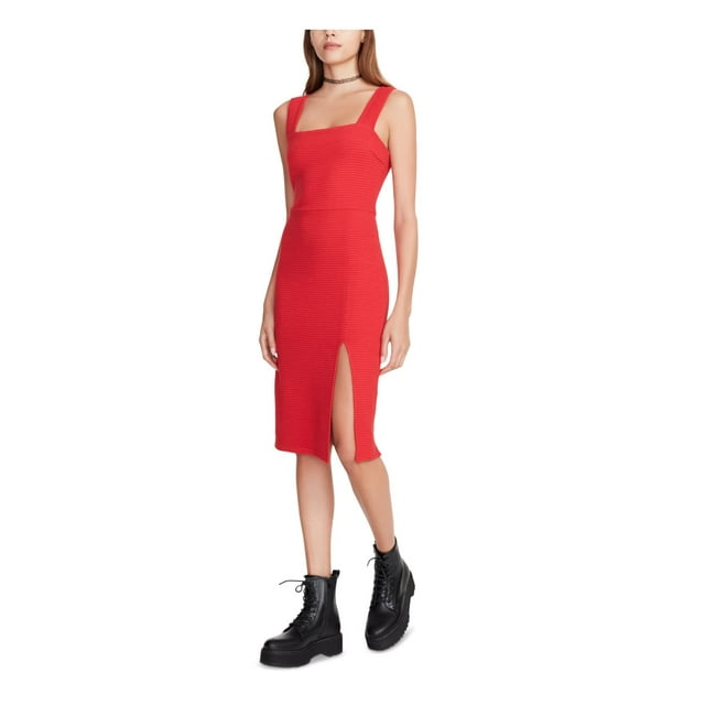 Betsey Johnson Robe Fourreau Midi Sans Manches Extensible Rouge à Encolure Carrée pour Femmes G