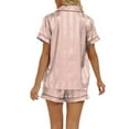 thumbnail image 5 of Satin Pajamas Set Women's Short Sleeve Tops Sleepwear Soft Silk Button Down Loungewear Comfy Pjs Shorts Set Homewear, 5 of 5