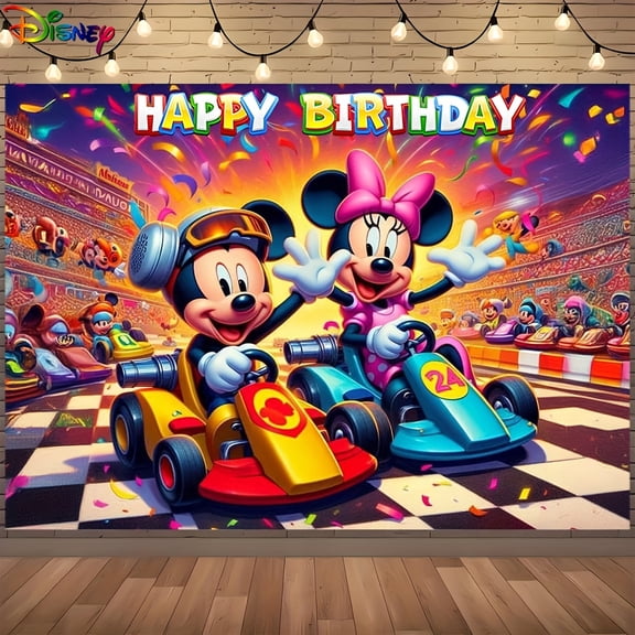 Mickey and Minnie cartoon-themed birthday flags, background flags, children's party decorations, photography, photo props, 150*100CM