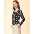 thumbnail image 4 of INSPIRE CHIC Blusa de mujer, cuello vuelto, manga larga floral vintage Negro S, 4 of 6