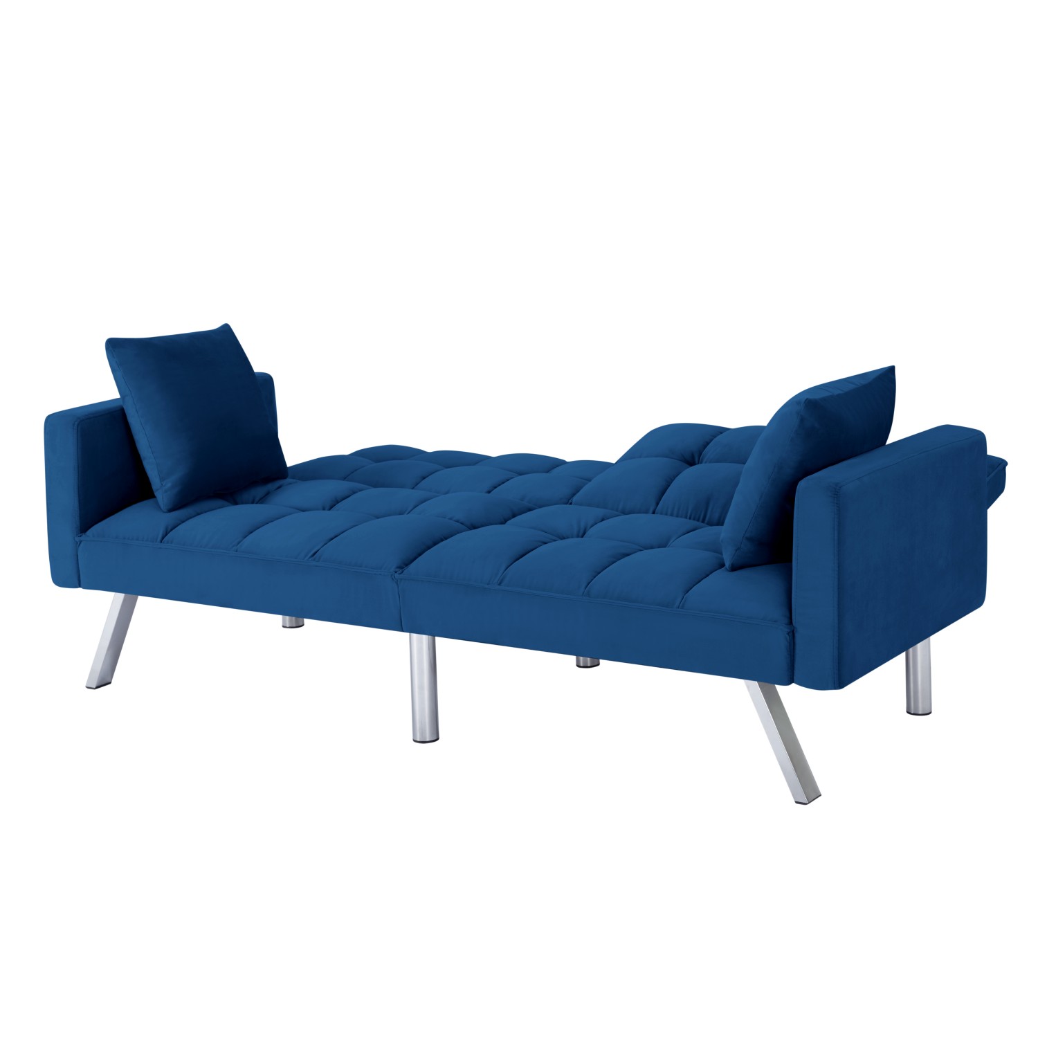 Gewnee 74"Velvet Upholstered Modern Convertible Futon, Adjustable Folding Sofa Bed, Guest Bed for Living Room, Bedroom, Apartment (Navy Blue)