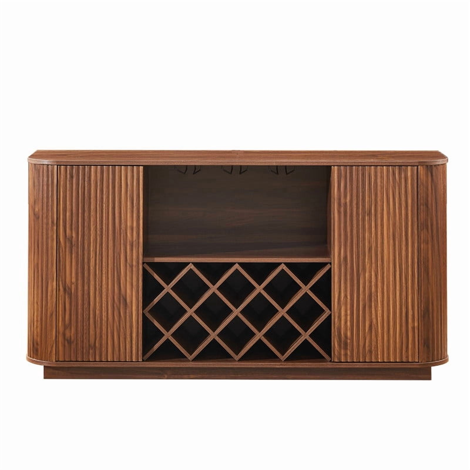 Modern Sideboard Buffet with 2 Wavy Doors, Home Bar Storage Cabinet with Glassware Holder, Wine Rack & Adjustable Shelf