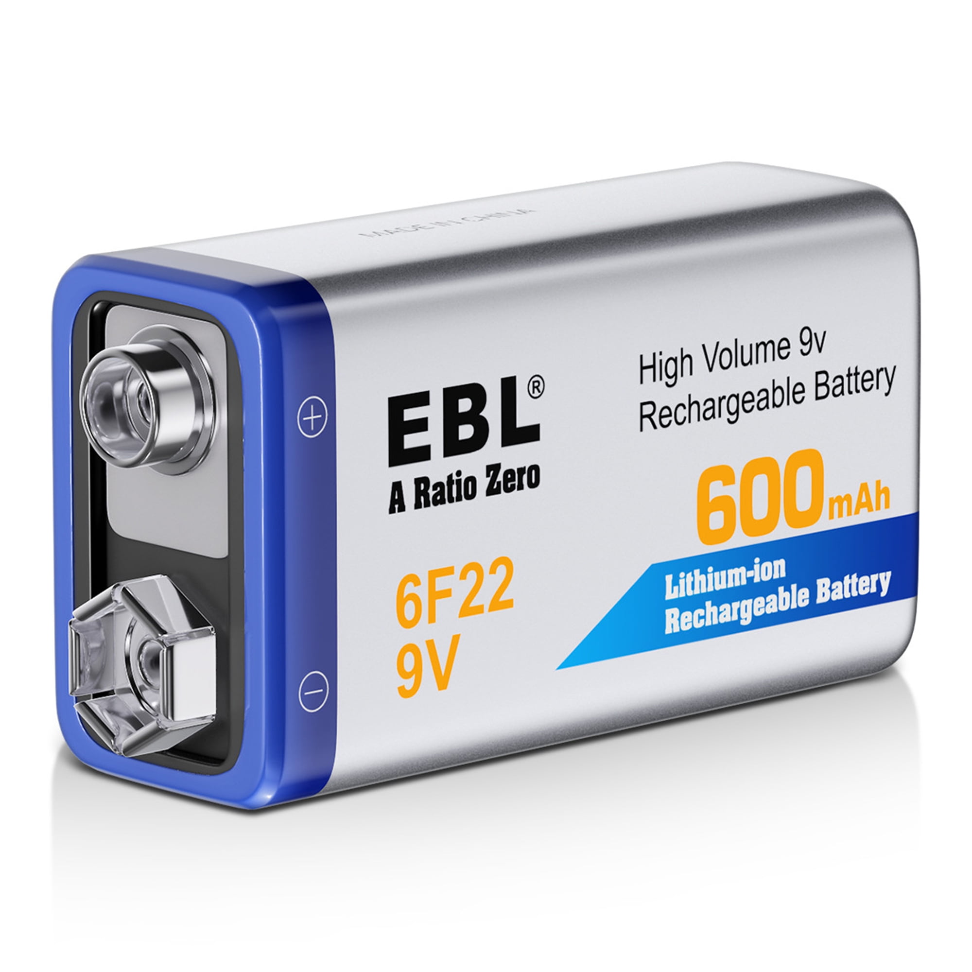 EBL 2-Pack 6F22 9V Battery 600mAh Lithium-ion Rechargeable