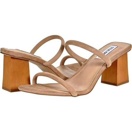 Steve Madden Honey Tan Suede Slip On Open Toe High Wood-Look Block Heel Sandals