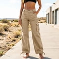 thumbnail image 2 of FRSASU Women's Cargo Pants Wide Leg Baggy High Waisted Stretch Drawstring Ankle Cuffs 6 Pockets Straight Casual Pants Khaki, 2 of 6