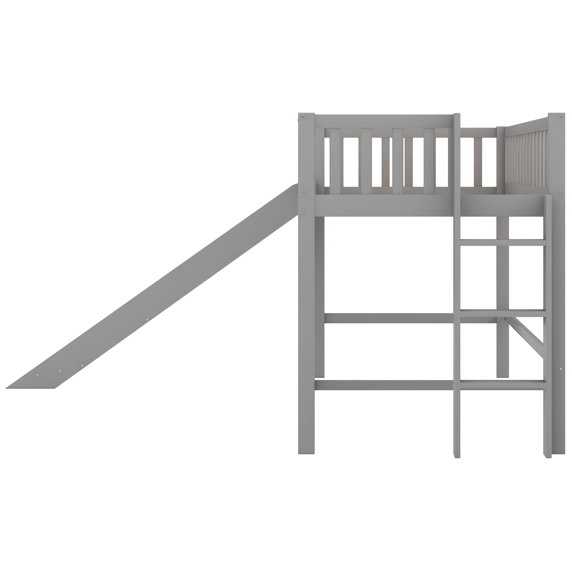 MAYEERTY Twin Size Low Loft Bed with Ladder and Slide, Gray