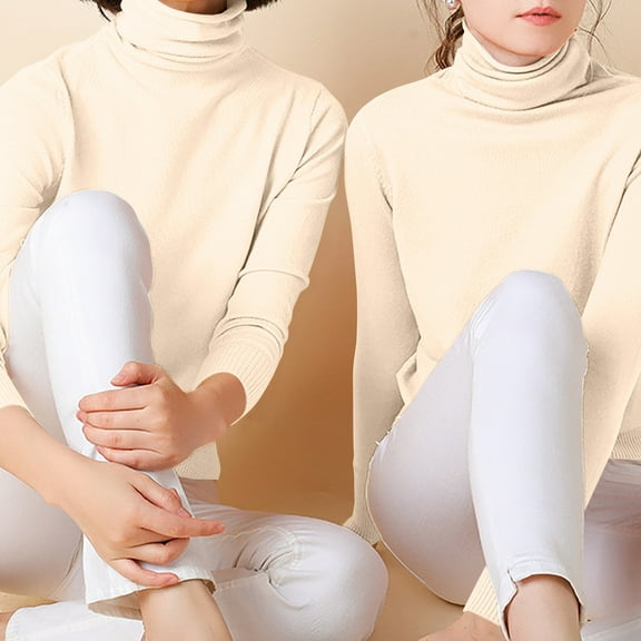 CQONEPT Women's Sweaters Fall Winter Turtleneck Long Sleeve Tops Skinny Comfy Undershitrts Casual Basic Tops Beige 2XL